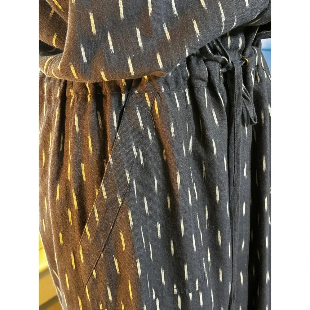 Faherty‎ Women XS Blue Ikat Print Sleeveless Linen Midi Dress Drawstring Waist - Picture 13 of 16